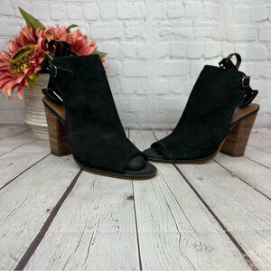 luck brand Women's Lisza Peep-toe shooties black suede leather sz 9 boho western
